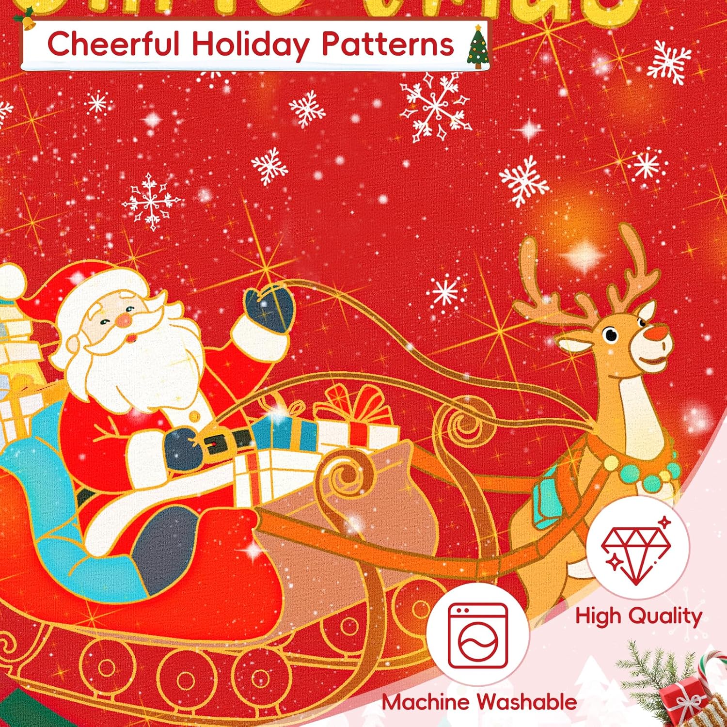 48 Inch Christmas Tree Skirt, Vintage Santa Snowflake Red Tree Skirt for Indoor Outdoor Home Winter Merry Xmas Holiday Party Decorations